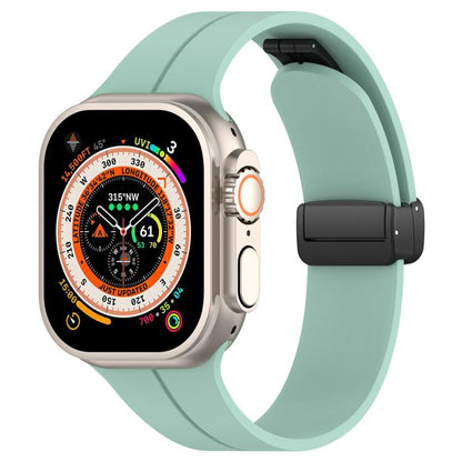 For Apple Watch 42 / 44 / 45 / 46 / 49mm xDfind Flat Head Groove Folding Black Buckle Silicone Watch Band(Emerald Green) by xDfind
