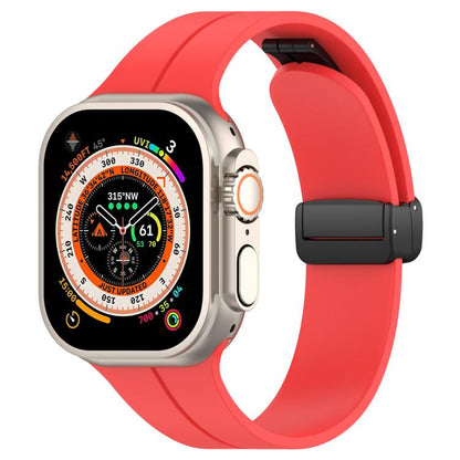 For Apple Watch 42 / 44 / 45 / 46 / 49mm xDfind Flat Head Groove Folding Black Buckle Silicone Watch Band(Red) by xDfind