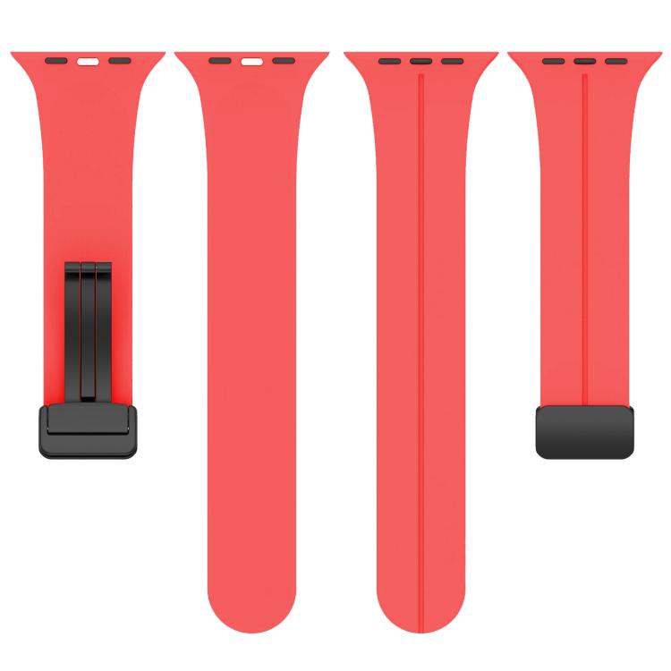 For Apple Watch 42 / 44 / 45 / 46 / 49mm xDfind Flat Head Groove Folding Black Buckle Silicone Watch Band(Red) by xDfind