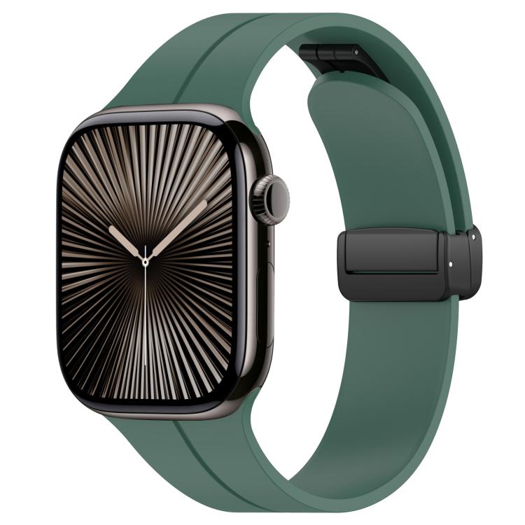 For Apple Watch 38 / 40 / 41 / S10 42mm xDfind Flat Head Groove Folding Black Buckle Silicone Watch Band(Pine Green) by xDfind