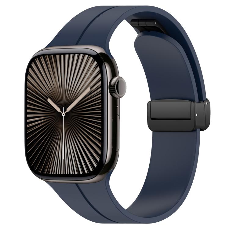 For Apple Watch 38 / 40 / 41 / S10 42mm xDfind Flat Head Groove Folding Black Buckle Silicone Watch Band(Midnight Blue) by xDfind