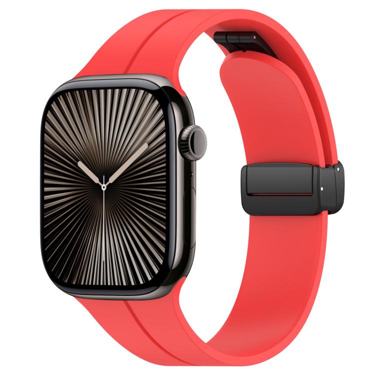 For Apple Watch 38 / 40 / 41 / S10 42mm xDfind Flat Head Groove Folding Black Buckle Silicone Watch Band(Red) by xDfind
