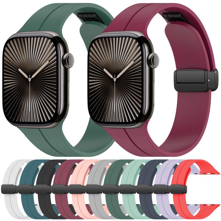 For Apple Watch 42 / 44 / 45 / 46 / 49mm xDfind Flat Head Groove Folding Black Buckle Silicone Watch Band(Wine Red) by xDfind