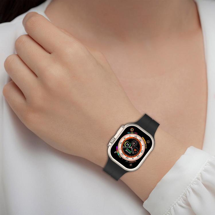 For Apple Watch 42 / 44 / 45 / 46 / 49mm xDfind Flat Head Groove Folding Black Buckle Silicone Watch Band(Light Grey) by xDfind