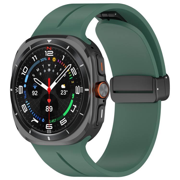 For Samsung Galaxy Watch Ultra / Ultra 2025 xDfind Flat Head Groove Folding Black Buckle Silicone Watch Band(Pine Green) by xDfind