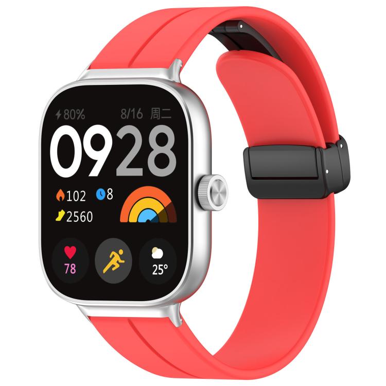 For Xiaomi Band 9 Pro/8 Pro/Redmi Watch 6/5/4 xDfind Flat Head Groove Folding Black Buckle Silicone Watch Band(Red) by xDfind