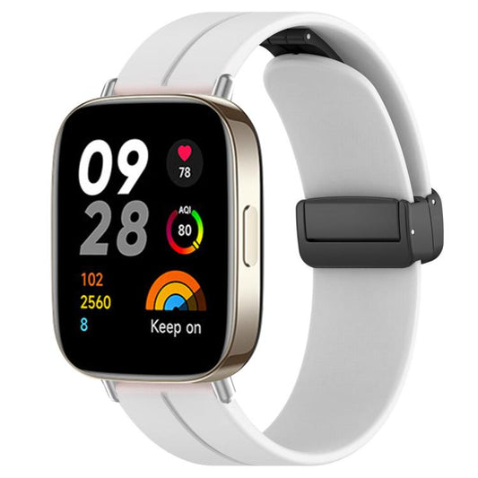 For Redmi Watch 3 xDfind Flat Head Groove Folding Black Buckle Silicone Watch Band(White) by xDfind