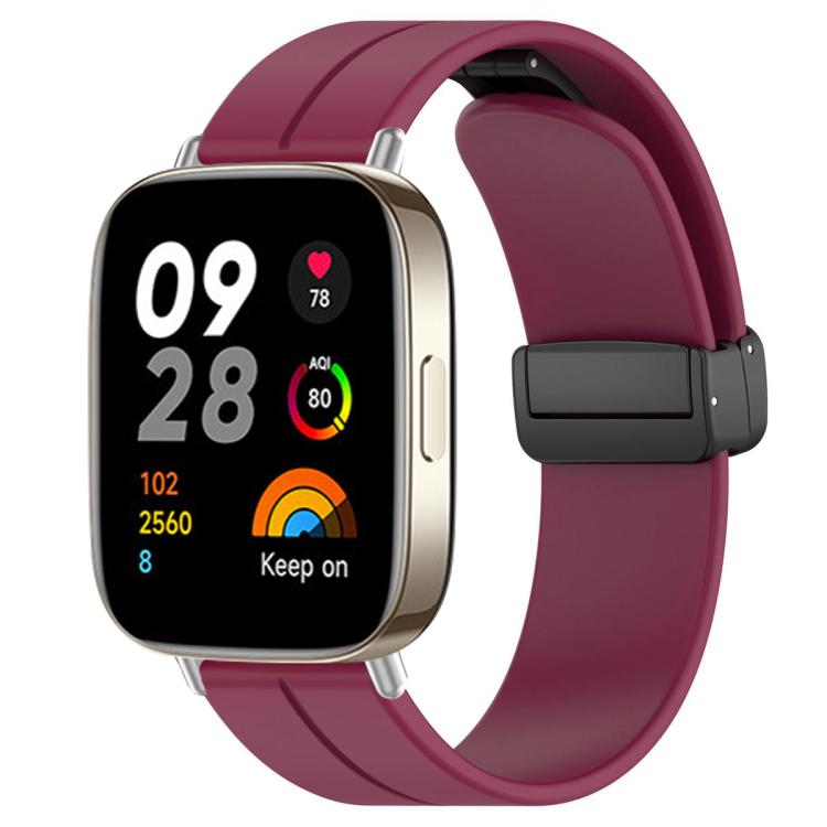 For Redmi Watch 3 xDfind Flat Head Groove Folding Black Buckle Silicone Watch Band(Wine Red) by xDfind