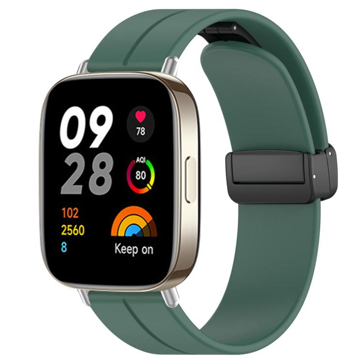 For Redmi Watch 3 xDfind Flat Head Groove Folding Black Buckle Silicone Watch Band(Pine Green) by xDfind