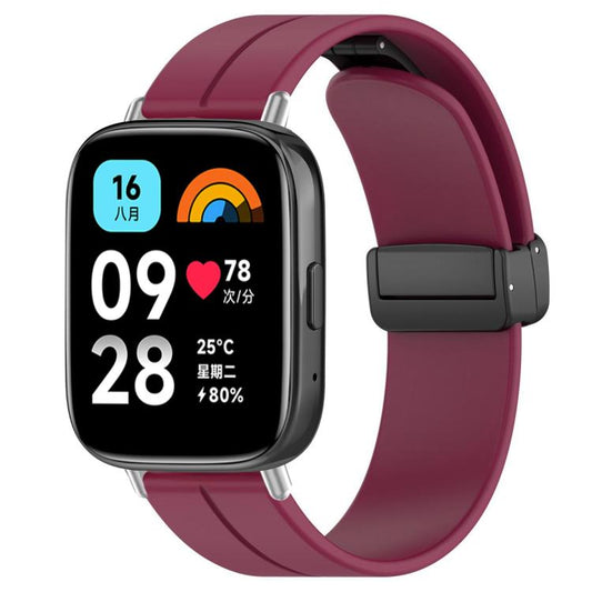 For Redmi Watch 3 Active / Watch 3 Lite xDfind Flat Head Groove Folding Black Buckle Silicone Watch Band(Wine Red) by xDfind