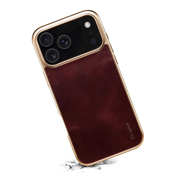 For iPhone 17 Pro Max Denior Oil Wax Leather Electroplating Phone Case(Red) by Denior