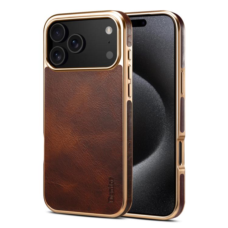For iPhone 17 Pro Max Denior Oil Wax Leather Electroplating Phone Case(Brown) by Denior