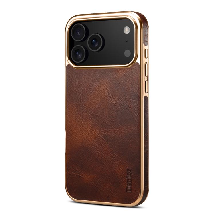 For iPhone 17 Pro Denior Oil Wax Leather Electroplating Phone Case(Brown) by Denior