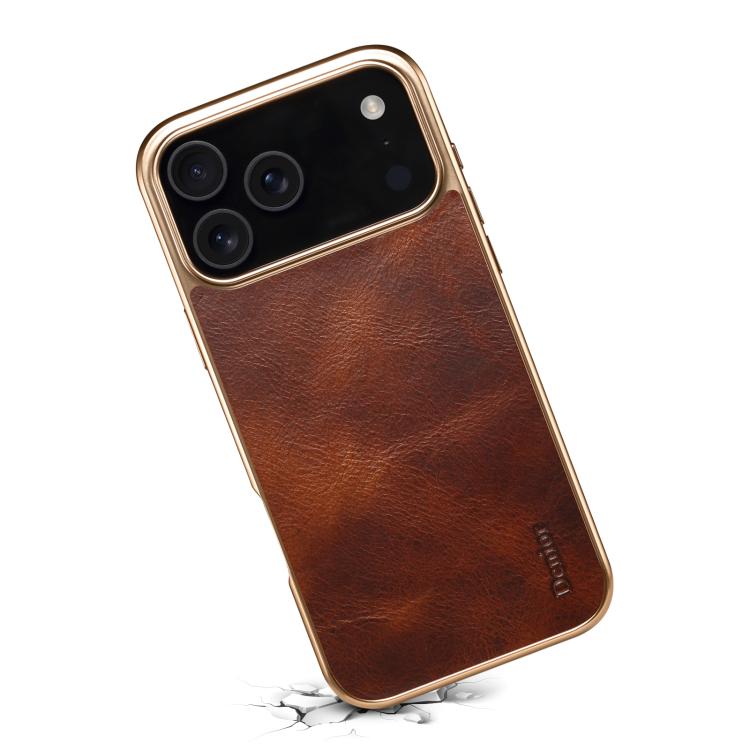 For iPhone 17 Pro Denior Oil Wax Leather Electroplating Phone Case(Brown) by Denior