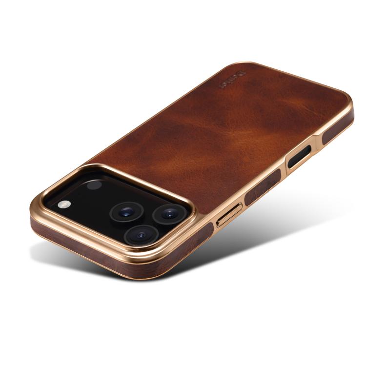 For iPhone 17 Pro Denior Oil Wax Leather Electroplating Phone Case(Brown) by Denior