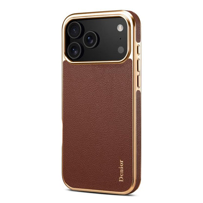 For iPhone 17 Pro Denior Cowhide Leather Plating Phone Case(Brown) by Denior