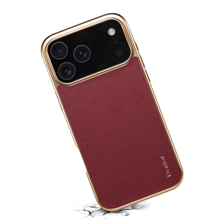 For iPhone 17 Pro Max Denior Cowhide Leather Plating Phone Case(Red) by Denior