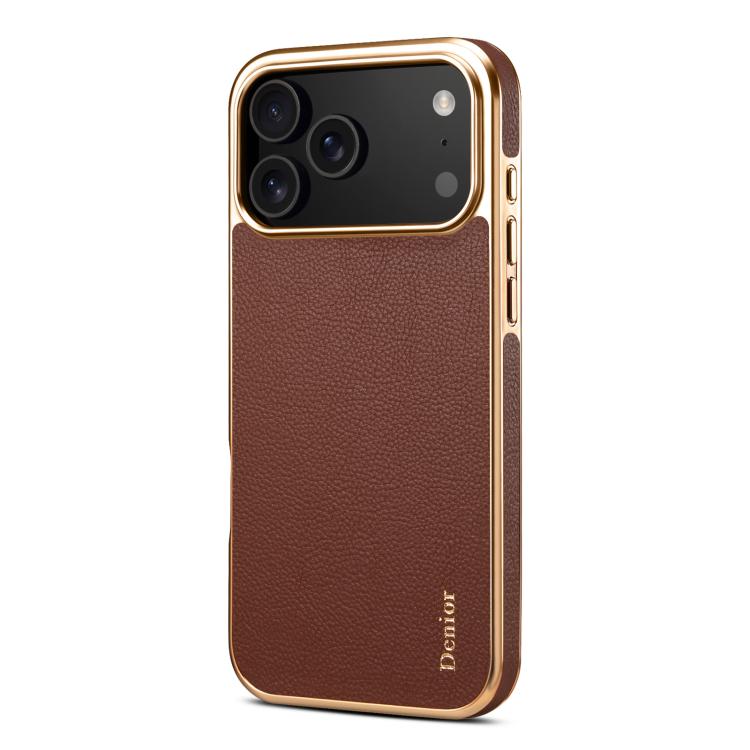 For iPhone 17 Pro Max Denior Cowhide Leather Plating Phone Case(Brown) by Denior
