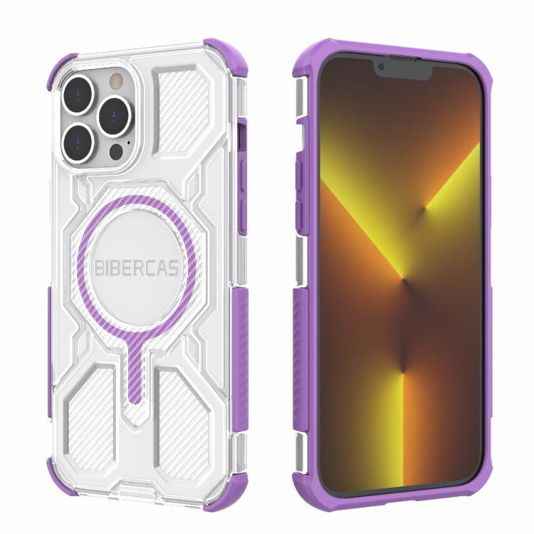 For iPhone 13 Pro Max BIBERCAS Transparent Color Series MagSafe Air Bag Shockproof Phone Case(Purple) by BIBERCAS