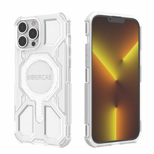 For iPhone 13 Pro Max BIBERCAS Transparent Color Series MagSafe Air Bag Shockproof Phone Case(White) by BIBERCAS