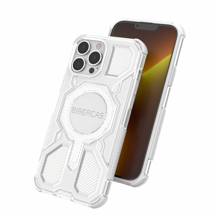 For iPhone 13 Pro Max BIBERCAS Transparent Color Series MagSafe Air Bag Shockproof Phone Case(White) by BIBERCAS
