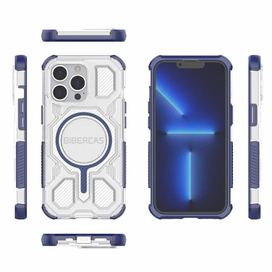 For iPhone 13 Pro BIBERCAS Transparent Color Series MagSafe Air Bag Shockproof Phone Case(Blue) by BIBERCAS
