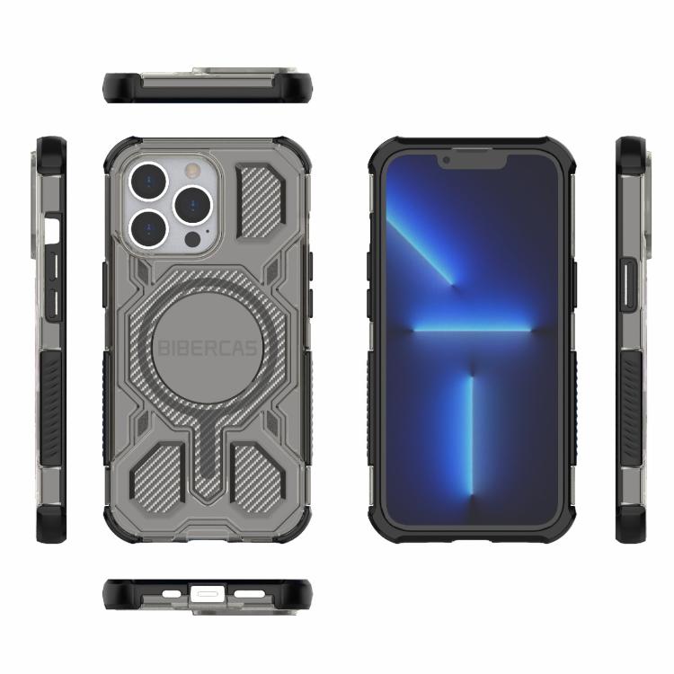 For iPhone 13 Pro BIBERCAS Transparent Color Series MagSafe Air Bag Shockproof Phone Case(Black) by BIBERCAS