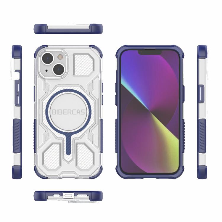 For iPhone 13 / 14 BIBERCAS Transparent Color Series MagSafe Air Bag Shockproof Phone Case(Blue) by BIBERCAS