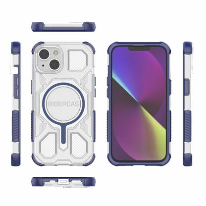 For iPhone 13 / 14 BIBERCAS Transparent Color Series MagSafe Air Bag Shockproof Phone Case(Blue) by BIBERCAS