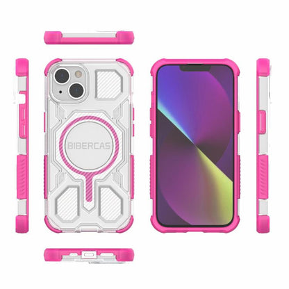For iPhone 13 / 14 BIBERCAS Transparent Color Series MagSafe Air Bag Shockproof Phone Case(Pink) by BIBERCAS