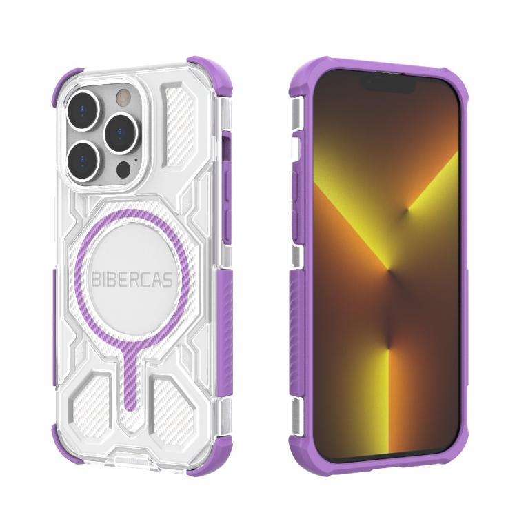 For iPhone 14 Pro BIBERCAS Transparent Color Series MagSafe Air Bag Shockproof Phone Case(Purple) by BIBERCAS