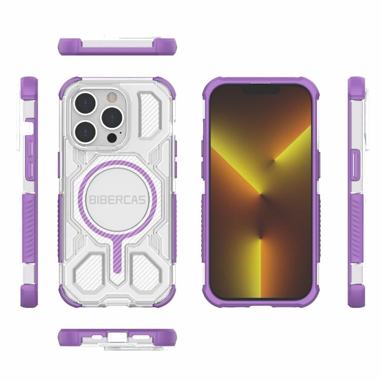 For iPhone 14 Pro BIBERCAS Transparent Color Series MagSafe Air Bag Shockproof Phone Case(Purple) by BIBERCAS