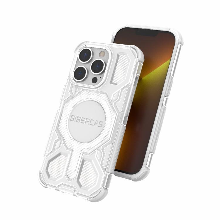 For iPhone 14 Pro BIBERCAS Transparent Color Series MagSafe Air Bag Shockproof Phone Case(White) by BIBERCAS