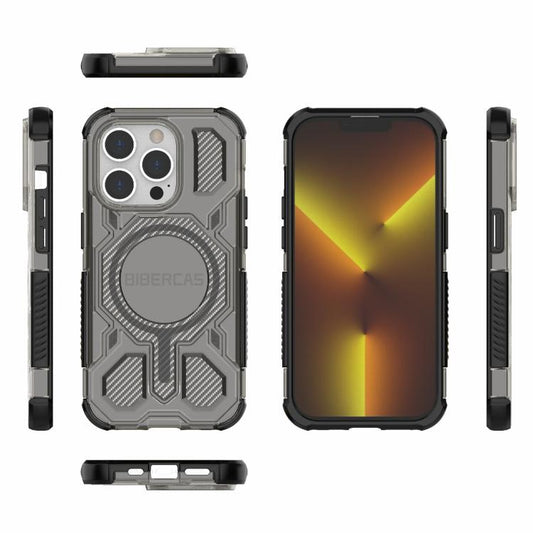 For iPhone 14 Pro BIBERCAS Transparent Color Series MagSafe Air Bag Shockproof Phone Case(Black) by BIBERCAS