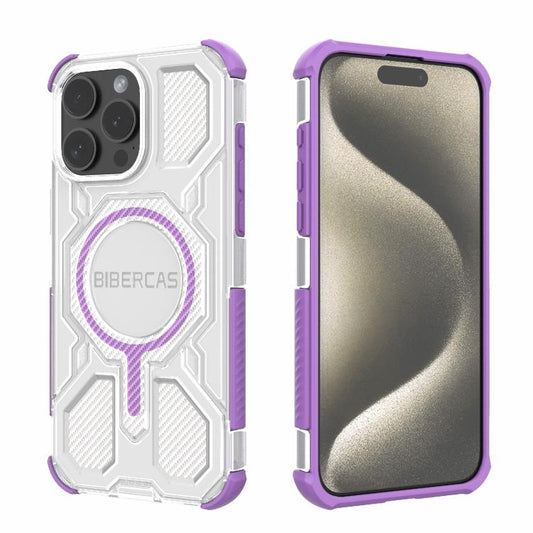 For iPhone 15 Pro Max BIBERCAS Transparent Color Series MagSafe Air Bag Shockproof Phone Case(Purple) by BIBERCAS