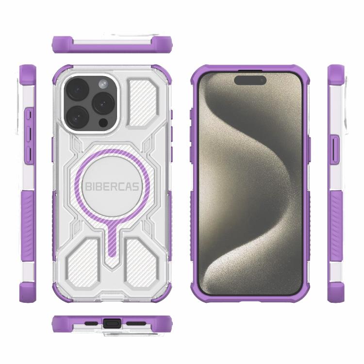 For iPhone 15 Pro Max BIBERCAS Transparent Color Series MagSafe Air Bag Shockproof Phone Case(Purple) by BIBERCAS