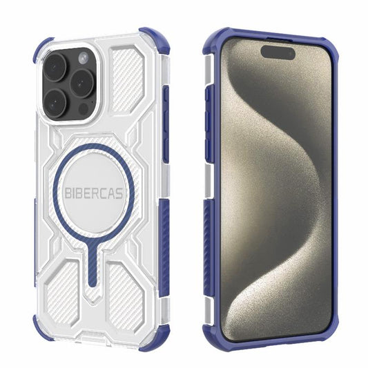 For iPhone 15 Pro Max BIBERCAS Transparent Color Series MagSafe Air Bag Shockproof Phone Case(Blue) by BIBERCAS