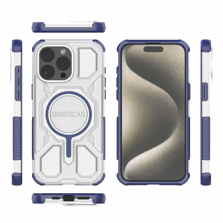 For iPhone 15 Pro Max BIBERCAS Transparent Color Series MagSafe Air Bag Shockproof Phone Case(Blue) by BIBERCAS