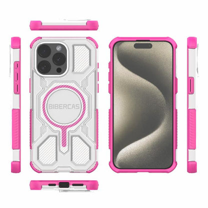 For iPhone 15 Pro Max BIBERCAS Transparent Color Series MagSafe Air Bag Shockproof Phone Case(Pink) by BIBERCAS