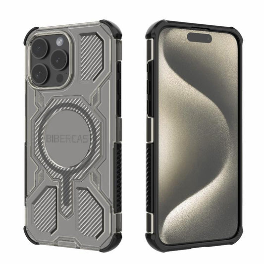 For iPhone 15 Pro Max BIBERCAS Transparent Color Series MagSafe Air Bag Shockproof Phone Case(Black) by BIBERCAS