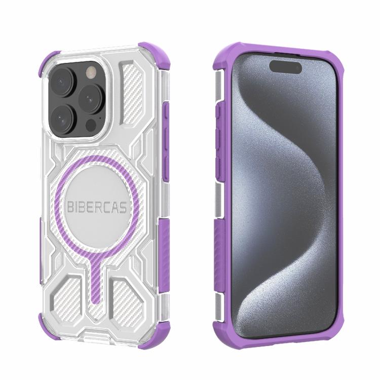 For iPhone 15 Pro BIBERCAS Transparent Color Series MagSafe Air Bag Shockproof Phone Case(Purple) by BIBERCAS