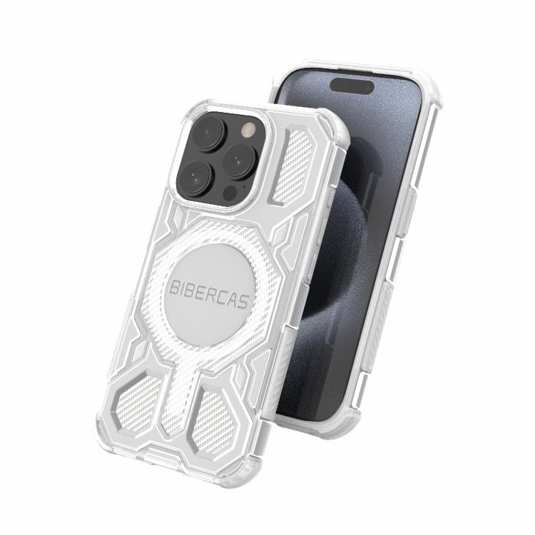 For iPhone 15 Pro BIBERCAS Transparent Color Series MagSafe Air Bag Shockproof Phone Case(Purple) by BIBERCAS