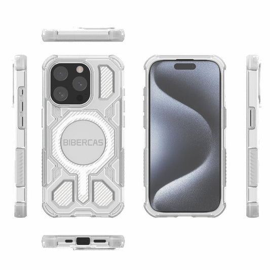 For iPhone 15 Pro BIBERCAS Transparent Color Series MagSafe Air Bag Shockproof Phone Case(White) by BIBERCAS