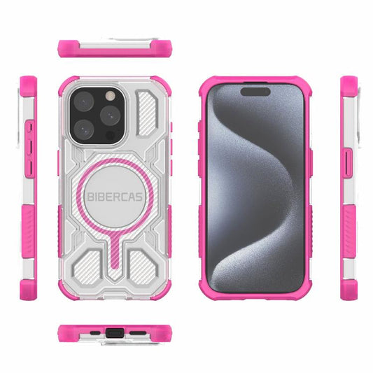 For iPhone 15 Pro BIBERCAS Transparent Color Series MagSafe Air Bag Shockproof Phone Case(Pink) by BIBERCAS