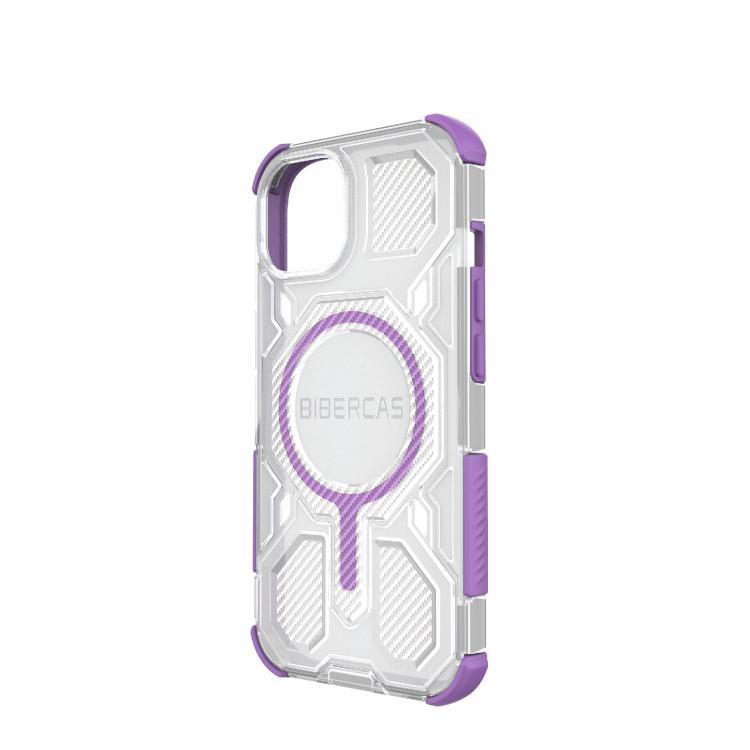 For iPhone 15 BIBERCAS Transparent Color Series MagSafe Air Bag Shockproof Phone Case(Purple) by BIBERCAS
