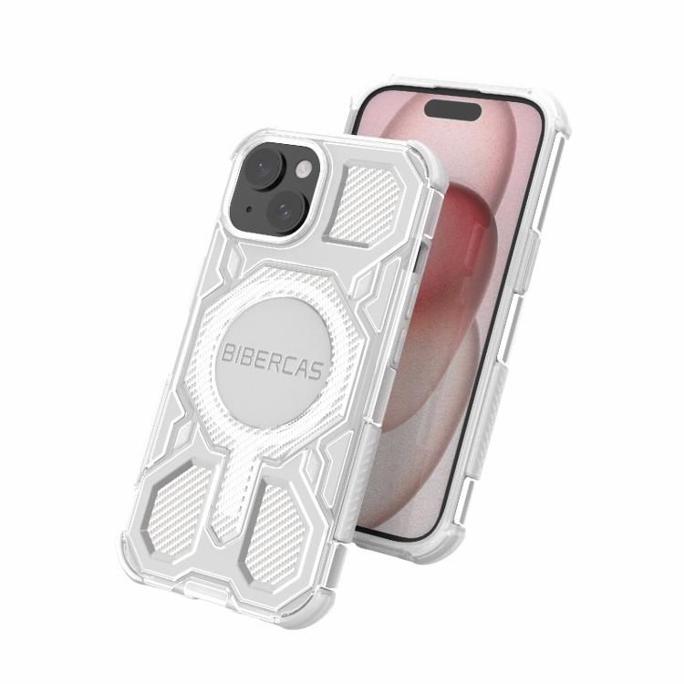 For iPhone 15 BIBERCAS Transparent Color Series MagSafe Air Bag Shockproof Phone Case(Purple) by BIBERCAS