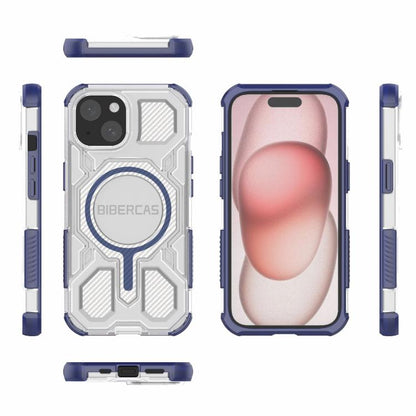 For iPhone 15 BIBERCAS Transparent Color Series MagSafe Air Bag Shockproof Phone Case(Blue) by BIBERCAS