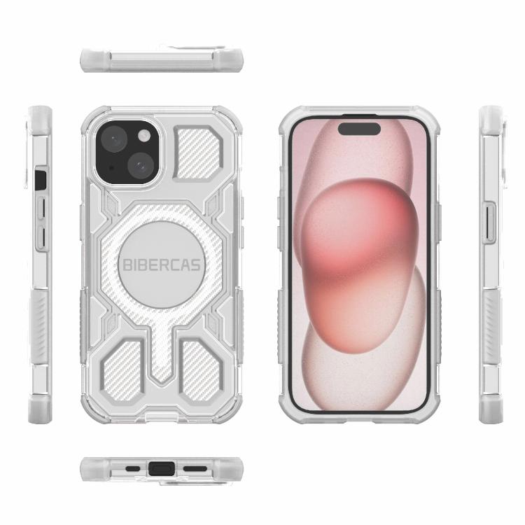 For iPhone 15 BIBERCAS Transparent Color Series MagSafe Air Bag Shockproof Phone Case(White) by BIBERCAS