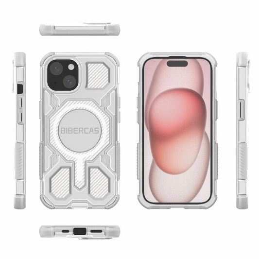 For iPhone 15 BIBERCAS Transparent Color Series MagSafe Air Bag Shockproof Phone Case(White) by BIBERCAS