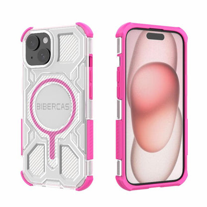 For iPhone 15 BIBERCAS Transparent Color Series MagSafe Air Bag Shockproof Phone Case(Pink) by BIBERCAS